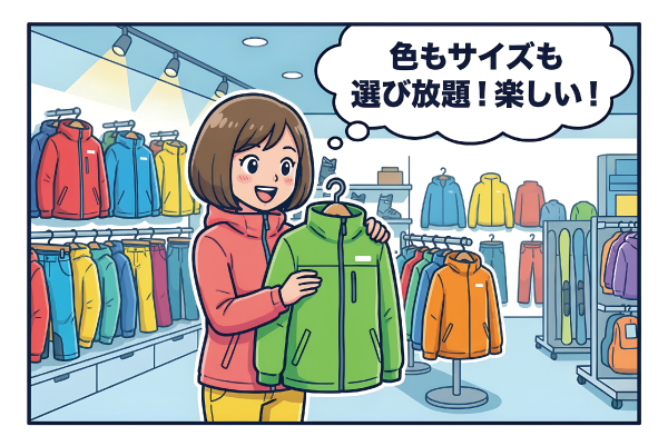 カラーもサイズも、幅広く選べます